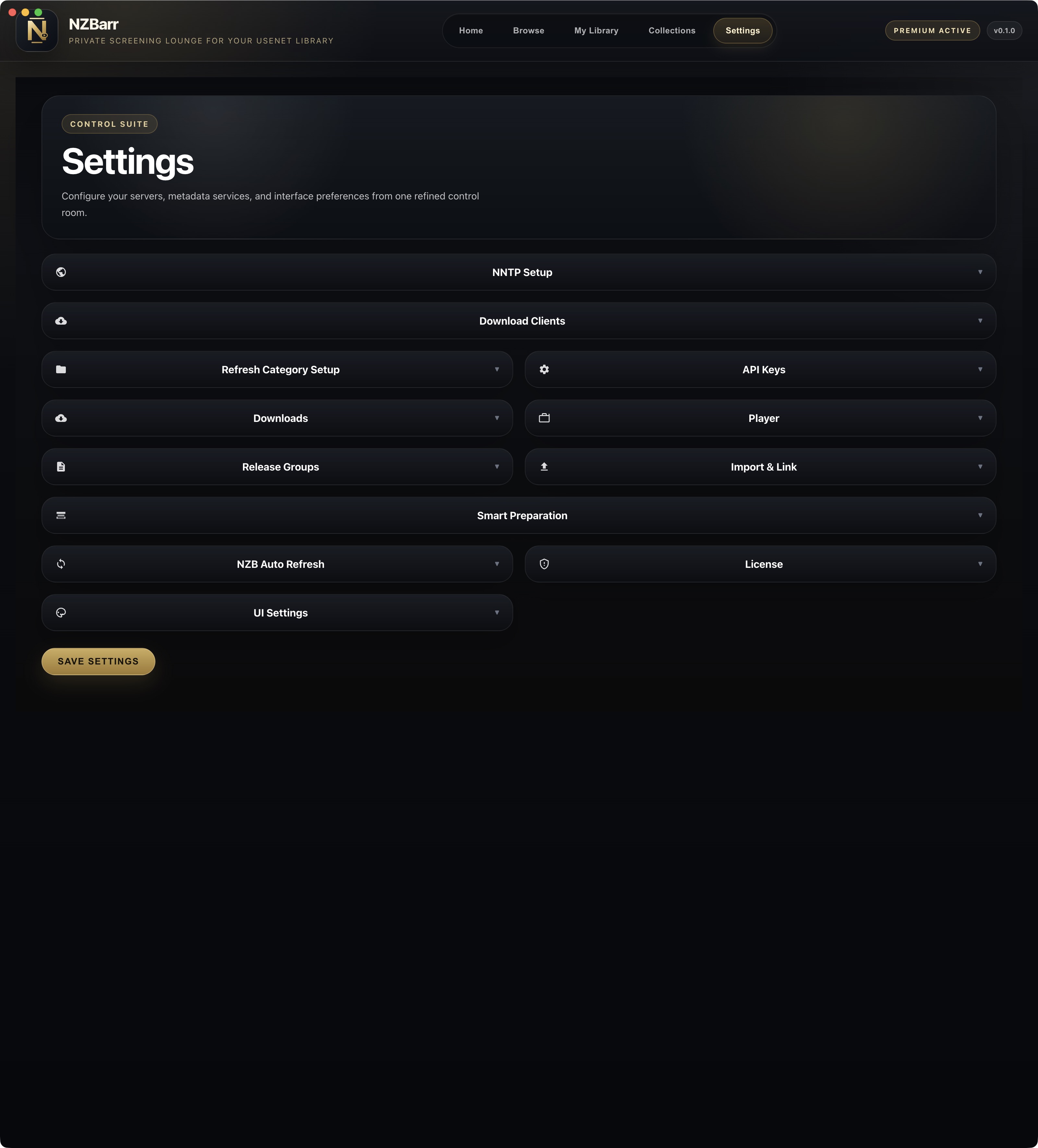 NZBarr settings page